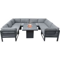 Monster Shop – Ensemble de meuble de jardin modulable en aluminium gris – 8 places – Table foyer intégré – Housse de pluie Oxford 600D incluse