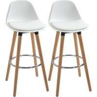 2er-Set Barhocker Barstühle Skandi-Design, Fußtstütze, 43 cm x 43 cm x 91 cm, Natur + Weiß