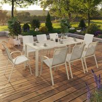 Conjunto de muebles de jardín MADRID Mesa de 190 cm y 8 sillas apilables beige