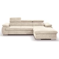 Casa Baoli – Canapé d'angle droit convertible velours côtelé beige – Têtières réglables – Coffre de rangement – Mousse haute résilience 30kg/m3