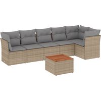 Juego de sofás jardín con cojines beige mezcla 7 pzas ratán PE vidaXL