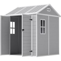 Casetta da Giardino Resina con Pavimento 2 Porte Finestra Grigio 1,8x1,8m