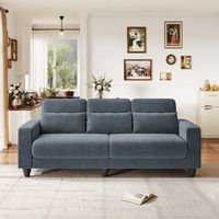 Canapé 3 Places Tissu Chenille Bleu-Gris,Appui-Lombaire Intégré + Housse de Coussin Amovible Lavable,Confort Ressorts Sommier,220x81x88cm