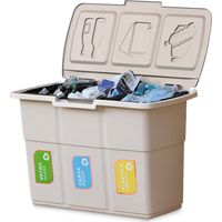 Poubelle tri sélectif 3 compartiments 25L – Dimensions 75 x 37 x H50 cm – Couvercle unique pour recyclage – Capacité totale 75L – Toomax