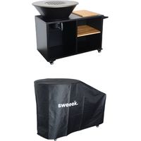 Brazier barbecue Ø80cm, cooking grid, wood storage, black colour + protective cover, L 138 x W 82 x H 114 cm