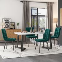Set tavolo da pranzo in MDF verde con 4 sedie, stile moderno, sedute in velluto, salvaspazio