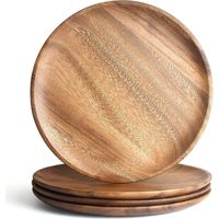 Lot de 4 Assiettes Bois D'acacia, 25 Cm, Naturel, Table, Décoration Cuisine