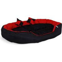 lionto 4-in-1 Hundebett, Hundekissen, Hundekörbchen mit Wendekissen, schwarz/rot, Größe L