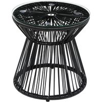 Runder Gartentisch mit Hohltrommel-Design, Bistrotisch mit Glasplatte, Kaffeetisch für Garten & Balkon, Schwarz
