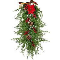 Guirlande de Noël Branches de Pin avec Baies Rouges et Pommes de Pin pour Porte et Cheminée