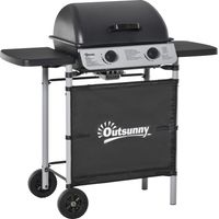 Barbacoa de gas con 2 quemadores 5,6 KW bbq de gas con 2 ruedas 2 mesas laterales y parrillas de acero para picnic camping 104x49x99 cm