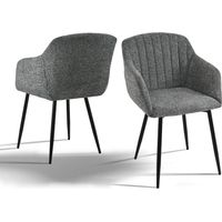 Goeurvant Sillas de comedor minimalistas con asiento ancho y reposabrazos ergonómicos, combinación de confort y elegancia - Juego de 2 - Gris/Verde - Chenilla