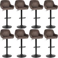 Barhocker 8er Set,Höhenverstellbare Drehbare Barhocker,aus Samtstoff,Braun