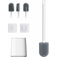 Cepillo de inodoro plano de silicona, cepillo de inodoro antibacteriano con soporte de secado rápido