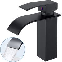 Grifo Lavabo Cascada cuadrado Negro Grifería de Baño Mezclador Monomando para Lavabo Grifería de Baño Usado para lavabo bajo encimera