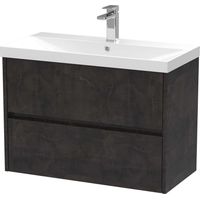 Nuie Havana Matt Metallic Slate 800mm Wall Hung 2 Drawer Vanity Unit and Thin Edge Ceramic Basin - HAV2606D