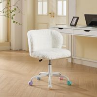 Chaise de bureau pour fille en fausse fourrure de lapin, de coiffeuse pivotante, mignonne et réglable, bureau chambre, bureau beige