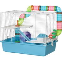 Cage hamster 3 niveaux – Tunnel, biberon, roue, maisonnette, échelles – 59x36x47 cm – Idéale pour rats ou hamsters