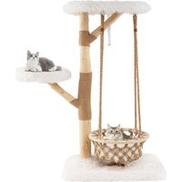 Grande torre per gattini con amaca altalena rami di legno reale di juta, Albero moderno per gatti centro di attività interno Naturale