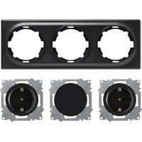 Plaque de finition 3 postes Florence + 2 Prises avec terre + 1 Interrupteur simple - noir