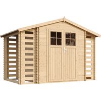 Holzhaus Gartenhaus mit Brennholzschuppen TIMBELA M391F+M391G - mit Boden Imprägnierte - 3,53 + 0,97 + 0,97 m2