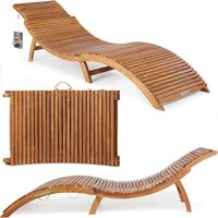 Acacia wood foldable sun lounger with adjustable headrest