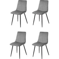 Lot de quatre chaises de salle à manger de style vintage avec assise et dossier en velours gris pierre modèle Denia.