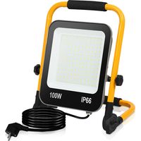Jiubiaz Proiettore da cantiere LED, proiettore per esterni IP66, angolo 120°, faretto LED 100W con treppiede, luce da lavoro bianco freddo 6000K