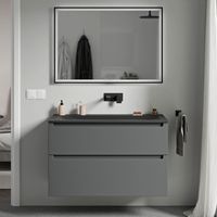 Unterschrank Bernstein VIREO 80 cm mit Mineralguss Waschbecken CREAM - Korpus Anthrazit matt, Waschbecken Schwarz matt ohne Hahnloch