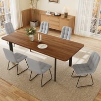 Ensemble de table à rallonges, table de cuisine de 160 à 200 cm avec plateau de 2 cm d'épaisseur pour salle à manger ou bureau à domicile (table couleur noyer, 6 chaises, PU, gris clair)