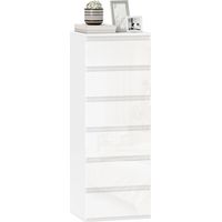 Comò Slim, 6 Cassetti Finitura Lucida, Camera da Letto, Bianco