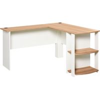 Bureau d'angle en L bois 136x130x72 cm avec étagères, bureau fonctionnel pour domicile et espace travail gain de place