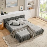 Cama de adulto de 140x200 cm, cama doble tapizada, somier de láminas, sin colchón, tapizada en tela de chenilla, gris