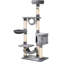 Torre para Gatos 154 cm con Plataformas Túnel Hamaca y Postes de Rascado de Sisal 60x40x154 cm Gris