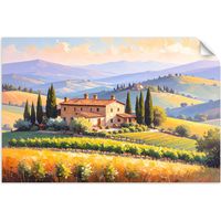 Selbstklebendes Poster – Wandsticker Toskanische Landschaft Haus auf einem Hügel 90x60 cm