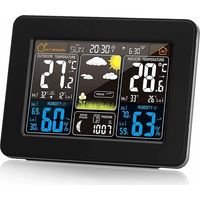 Ulisem Kabellose Wetterstation mit Alarm und Temperatur/Luftfeuchtigkeit/Barometer/Alarm/Monduhr/Wetter mit digitalem Außensensor, Farbdisplay PT3365
