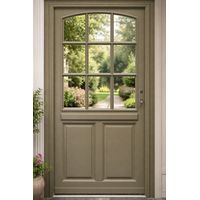 Porta d'ingresso in legno smaltato, Ady, Verde RAL7002, H.215xl.90 p.sinistra + Maniglia E Botte (ref010723NO) Lato tavolo