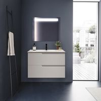 Mobile bagno sospeso 80 cm 2 cassetti in legno bianco satinato con lavabo a incasso - Vanda - Accessorio: Standard