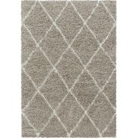 Tapis à Poils Longs Design Berbère Motif Losanges - Beige et Blanc - 120x170cm