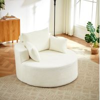 Sillón modular de chenilla beige, sin montaje, 1 plaza con cojín de respaldo y apoyo cervical