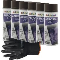 vasalat Dupli-Color Sprühlack Set schokobraun matt RAL 7016 - Lackspray Graffiti Dosen, wetterfest, lichtecht und UV-beständig - Graffiti-Spray 400ml, 6 Stück