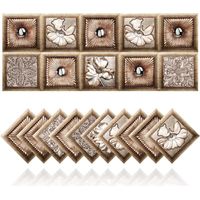 Retro-Fliesenaufkleber für Badezimmer und Küche, selbstklebende Wandfliesen, ölbeständiges PVC, marokkanischer Stil, braune Blumen (10x10cm)