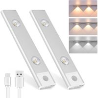 2PCS Lampes LED sans Fil Lumière de Placard,Lampes de Dessous d'armoire à Gradation,Détecteur de Mouvement, 3 Modes d’Éclairage,Lumière de Placard pour Cuisine,Chambre,Couloir, Escalier