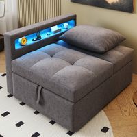 Modernluxe – Canapé convertible 3 en 1 – Dossier réglable 5 positions – Accoudoirs avec ports USB et LED – Tissu en lin gris foncé