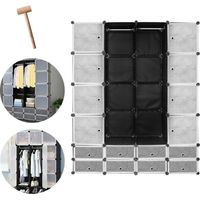 Randaco Kleiderschränke Regalsystem Aufbewahrung Badregale für Schlafzimmer Miete Zimmer Wäschezimmer, DIY Garderobenschrank - Schwarz, 16+8 Gitter (Geschmückt)