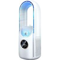 Rotorloser Ventilator, Turmventilator mit Luftreiniger, 6 Geschwindigkeiten, 8H Zeitschaltuhr, Kindersicher, LED-Anzeige, Ventilator Schlafzimmer Leise mit Fernbedienung (Off-White)