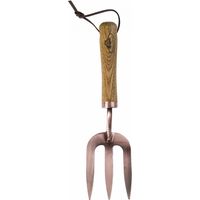 Fourche de jardinage plaquée cuivre - L 28,3 cm - Frêne, acier et cuir - Rateau à mains - Livraison gratuite