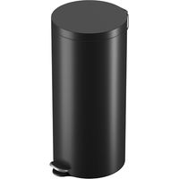 Hailo Selekta by Cubo de basura con pedal redondo con tapa de cierre suave, capacidad de 30 l, cubo interior extraíble, chapa de acero, para baño y cocina, con pedal de diseño, color negro