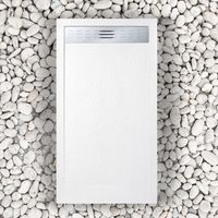Piatto Doccia 80X165 cm Con Griglia Laterale Vulcano Line Slim Bianco In Resina Sintetica e Polvere Di Marmo Con Piletta In Omaggio - FRASCIO