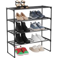 Shoe Rack - Stackable Metal Frame, Plastic Shelves